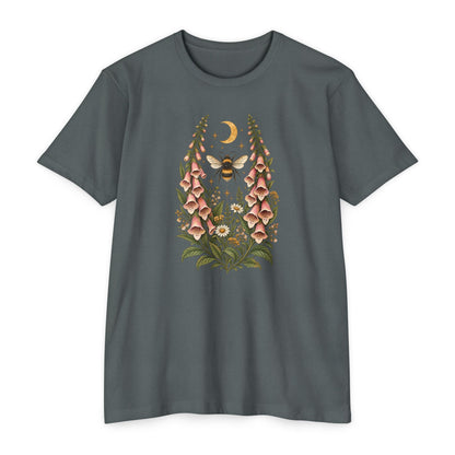 T-Shirt, Short Sleeve Boxy Crew Neck - Bee & Foxglove Vintage Floral Moon