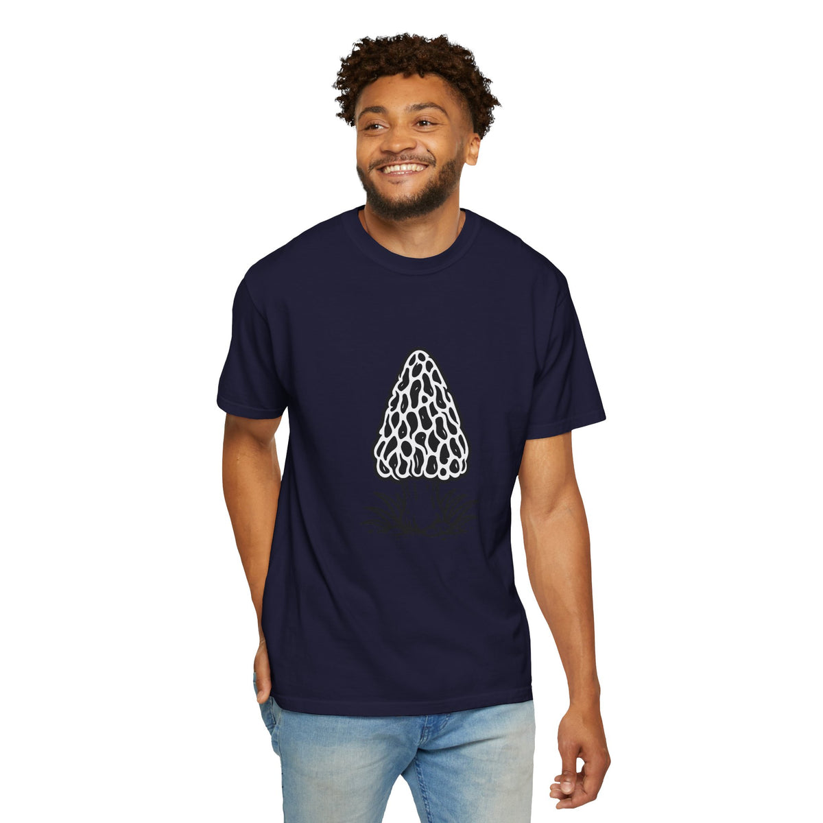 T-Shirt, Short Sleeve Boxy Crew Neck - Hand-Drawn Forager Morel Mushroom