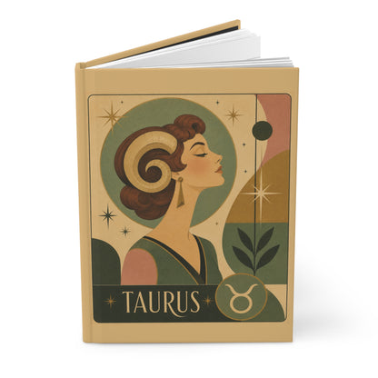 Journal Notebook, Hardcover Lined - Retro Taurus Zodiac