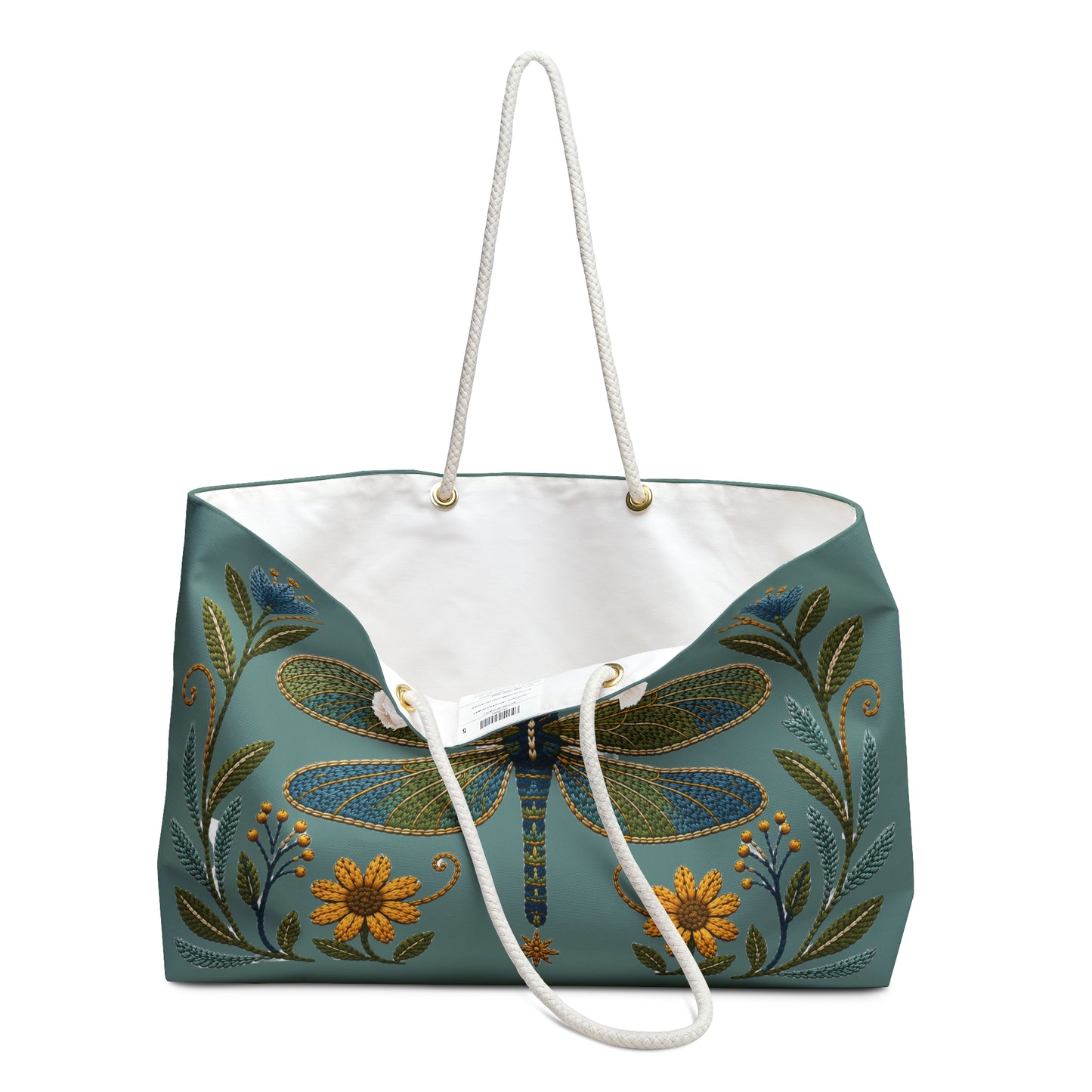 Dragonfly Embroidered Style Weekender Bag — Boho Floral Travel Tote