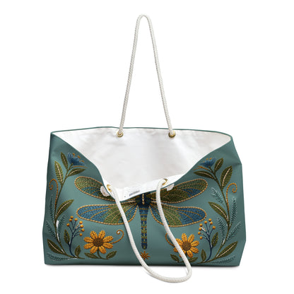 Dragonfly Embroidered Style Weekender Bag — Boho Floral Travel Tote