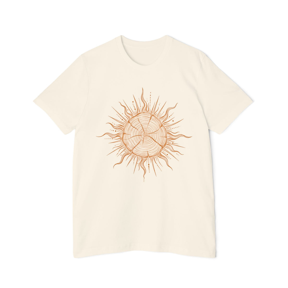 T-Shirt Short Sleeve Boxy Crew Neck - Boho Sunburst Tree Rings Line Art