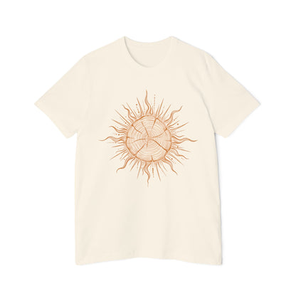 T-Shirt Short Sleeve Boxy Crew Neck - Boho Sunburst Tree Rings Line Art
