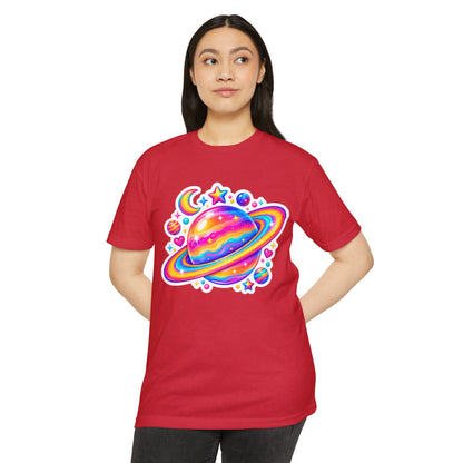 T‑Shirt, Short Sleeve Boxy Crew Neck - Rainbow Planet Cosmic Space