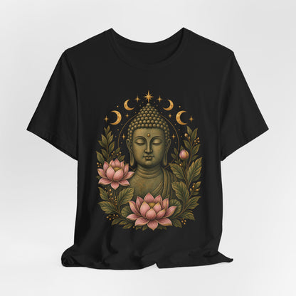 T‑Shirt, Short Sleeve Boxy Crew Neck - Buddha, Lotus & Moon Phases