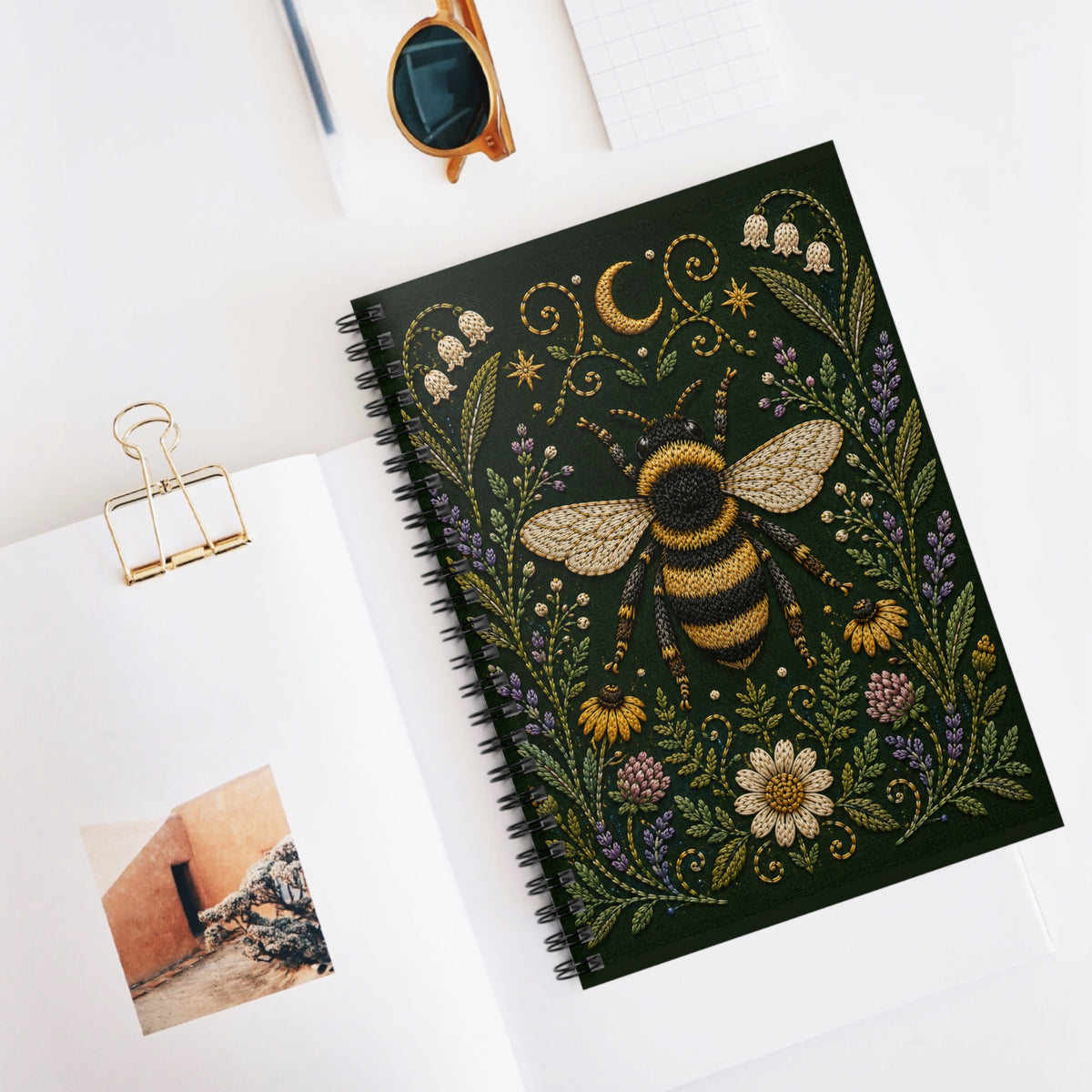 Journal Notebook, Spiral Bound Lined - Bee & Wildflowers