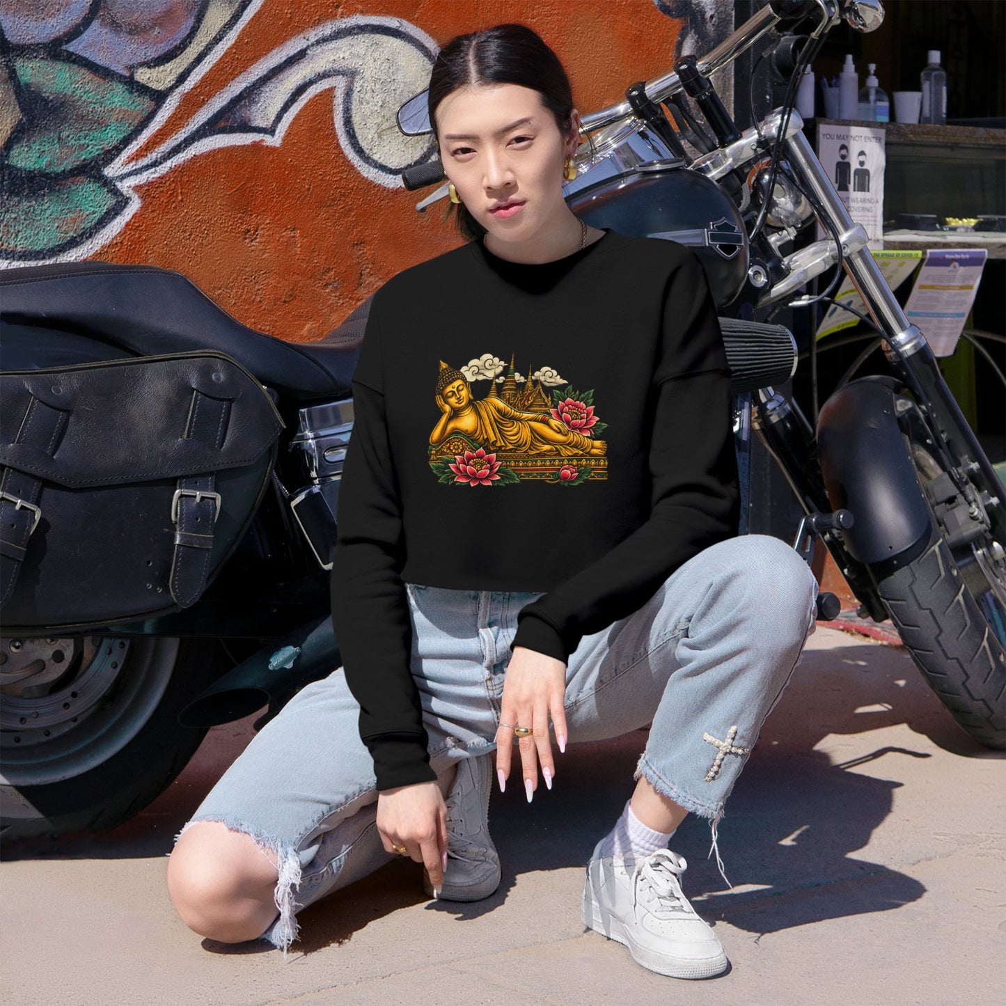 Recline with Buddha Cropped Long Sleeve T-Shirt