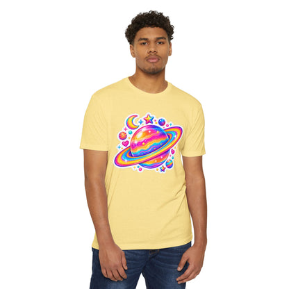 T‑Shirt, Short Sleeve Boxy Crew Neck - Rainbow Planet Cosmic Space