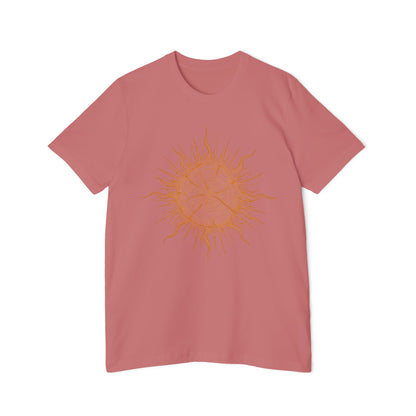 T-Shirt Short Sleeve Boxy Crew Neck - Boho Sunburst Tree Rings Line Art
