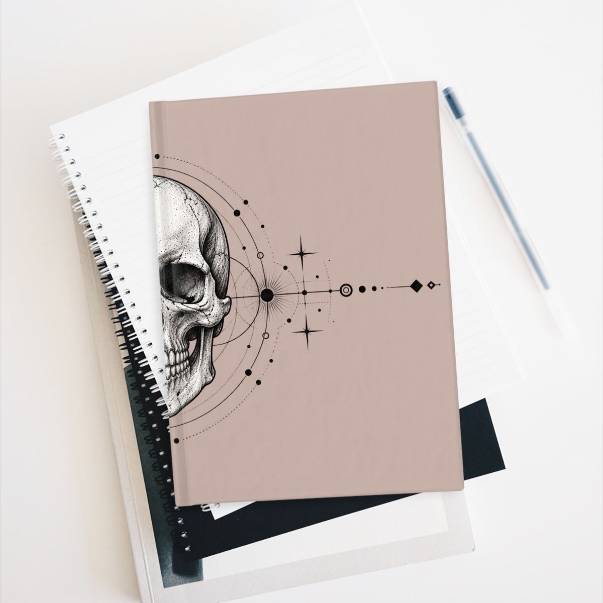 Journal Notebook, Hardcover Blank - Geometric Skull (pale pink)