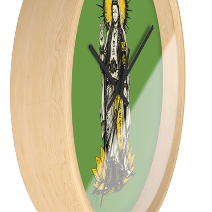 Kuan Yin Lotus Wall Clock — Green Zen Buddhist Decorative Clock