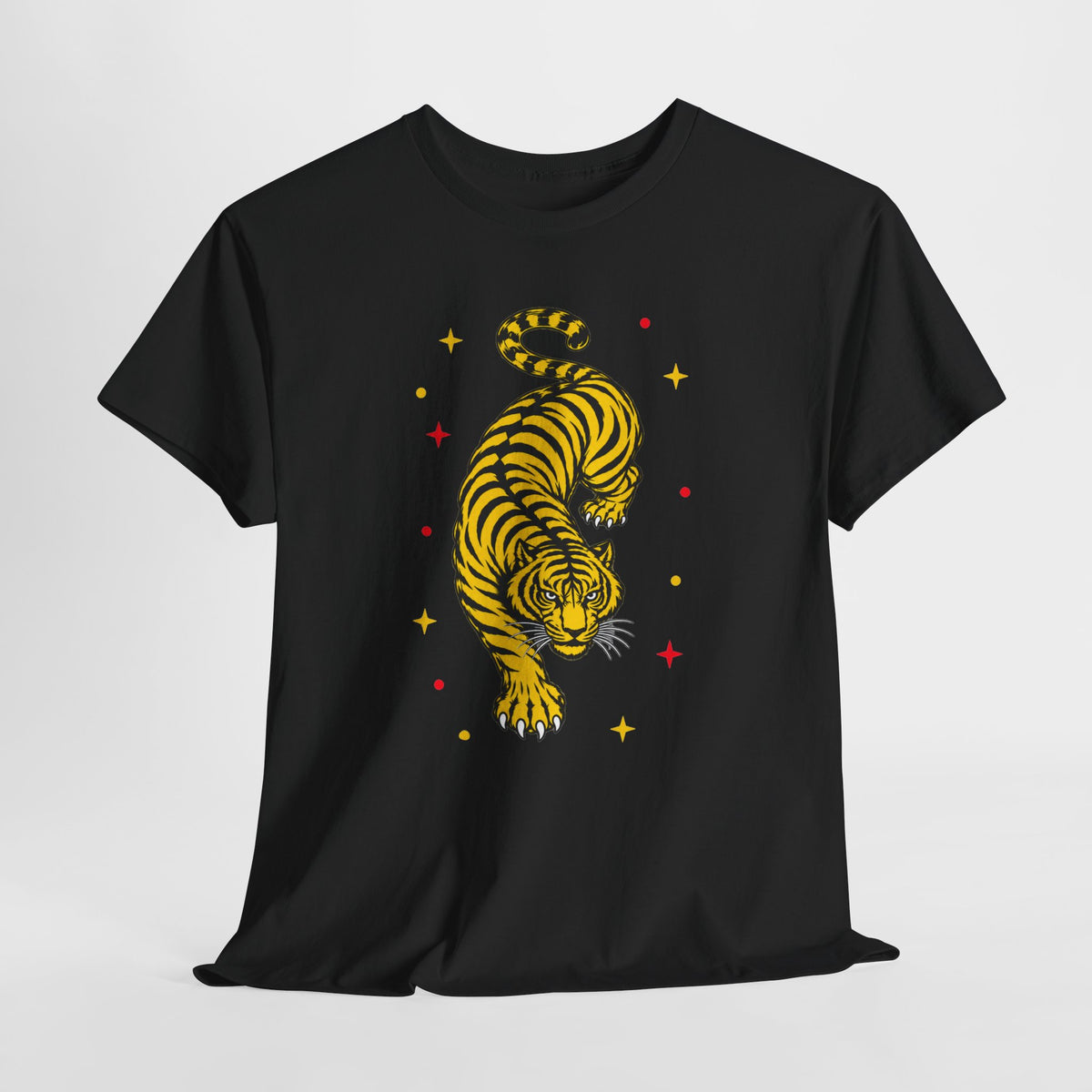 T-Shirt, Short Sleeve Boxy Crewneck - Yellow Tiger