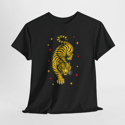 T-Shirt, Short Sleeve Boxy Crewneck - Yellow Tiger