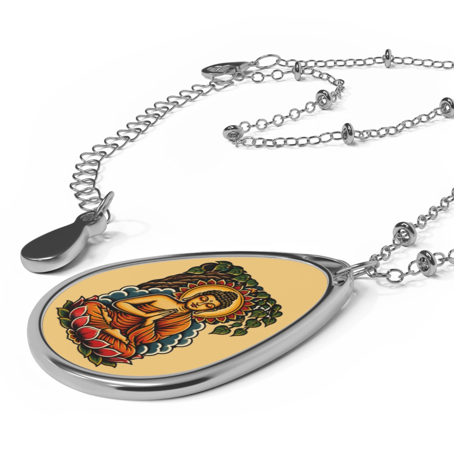 Buddha Oval Pendant Necklace — Spiritual Lotus Meditation Jewelry