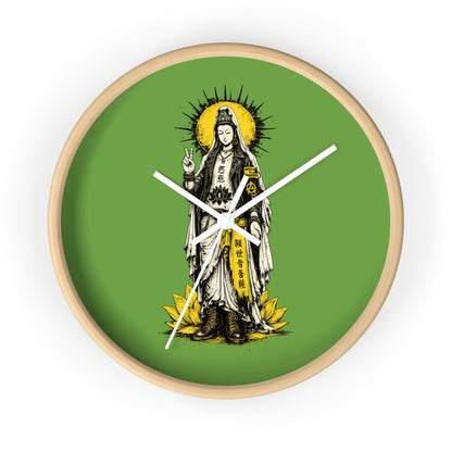 Kuan Yin Lotus Wall Clock — Green Zen Buddhist Decorative Clock