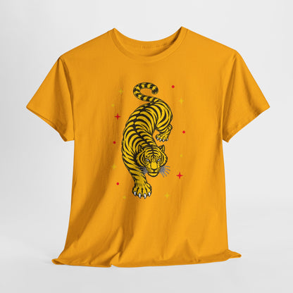 T-Shirt, Short Sleeve Boxy Crewneck - Yellow Tiger