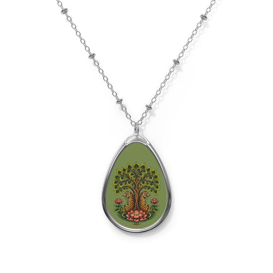 Tiger Bodhi Tree Tiger Tear Drop Pendant Necklace