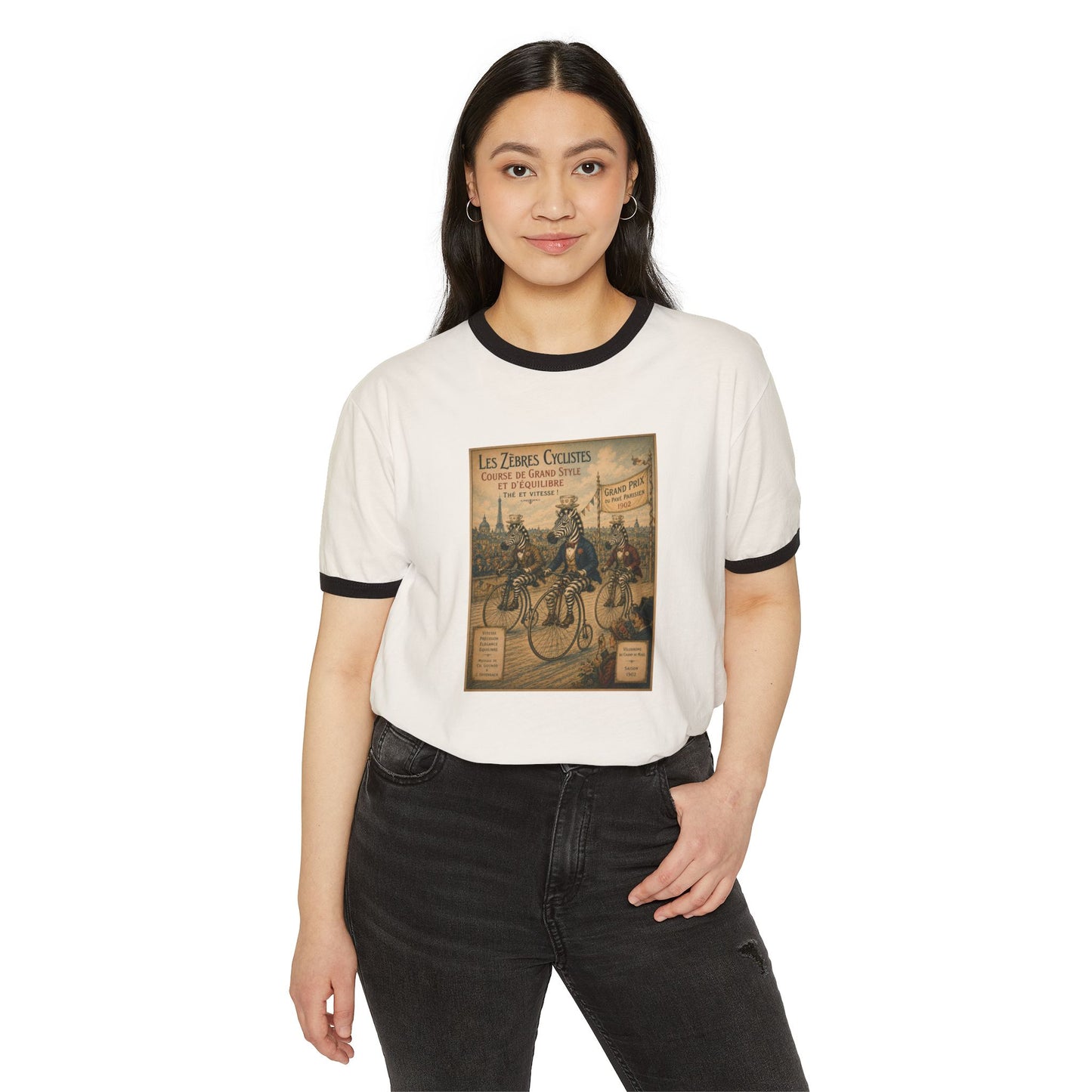 Zebras on Penny-Farthings Cotton Ringer T-Shirt