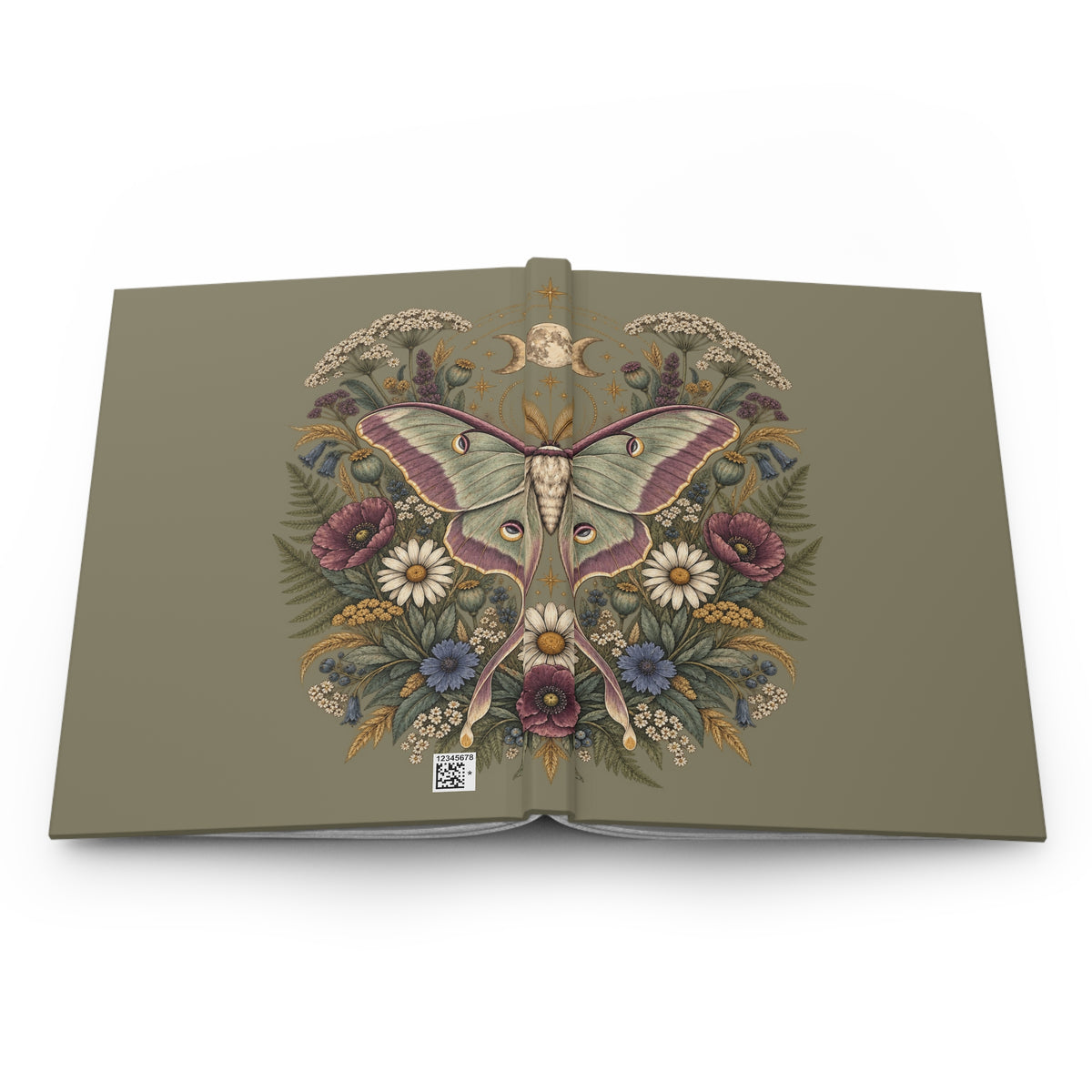 Journal Notebook, Hardcover Lined - Botanical Luna Moth (olive green)
