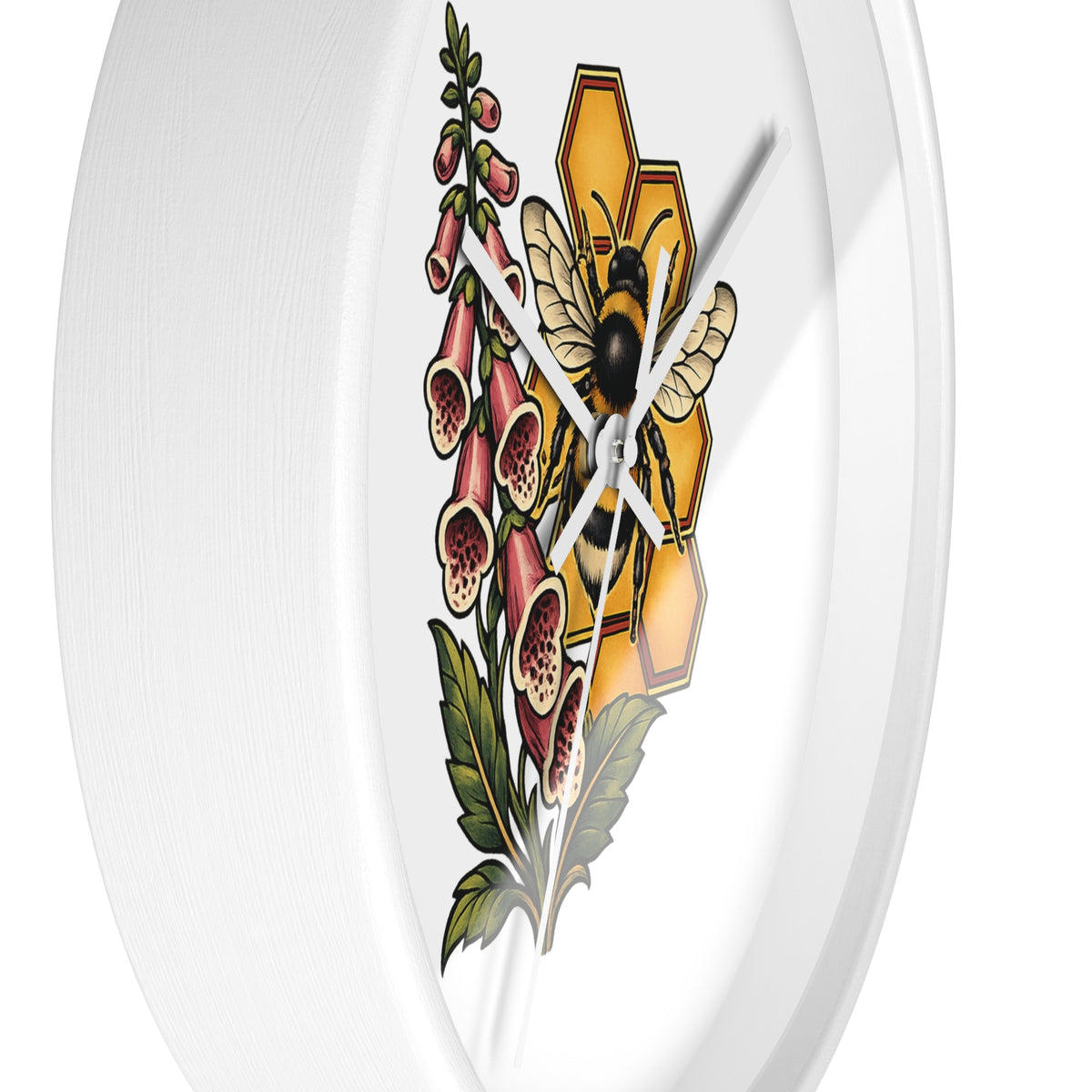 Clock, Wall Acrylic - Bee, Honeycomb & Foxglove