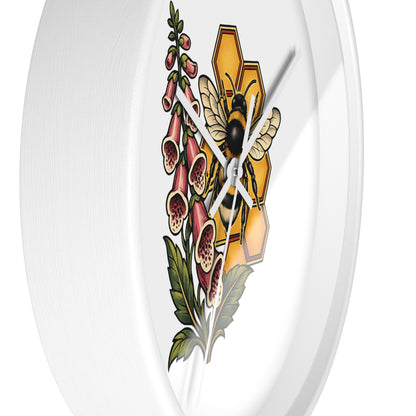 Clock, Wall Acrylic - Bee, Honeycomb & Foxglove