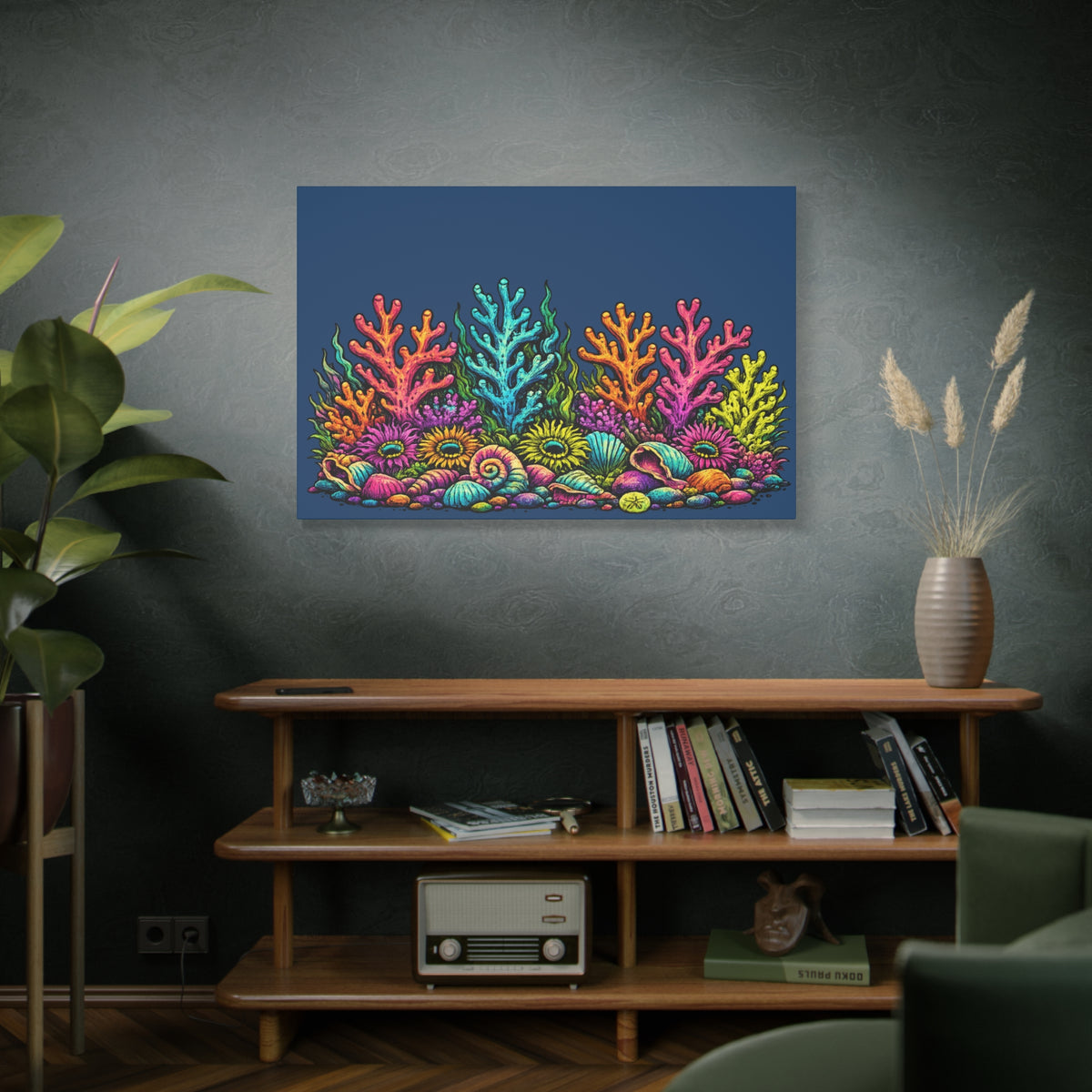 Canvass Art Print - Coral Reef (navy blue)