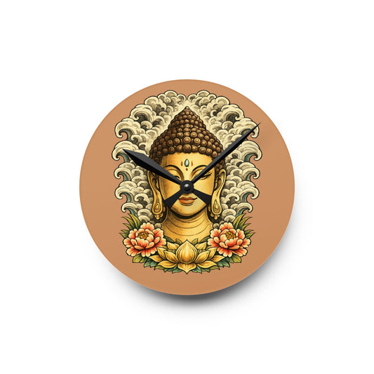 Buddha Floral Wall Clock — Boho Meditation Decor Acrylic Clock