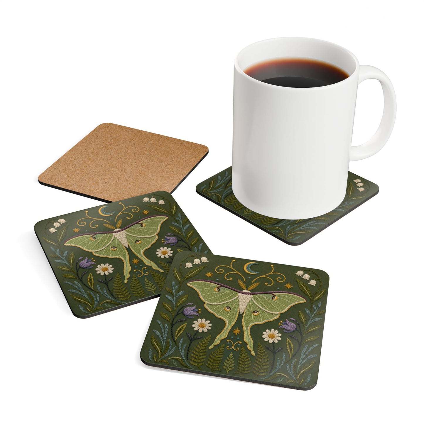 Luna Moth Cork Coaster Set (4-Pack)