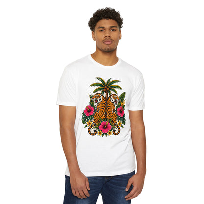 T-Shirt, Short Sleeve Boxy Crew Neck - Tiger Tiger Tropics Vintage Floral Palm