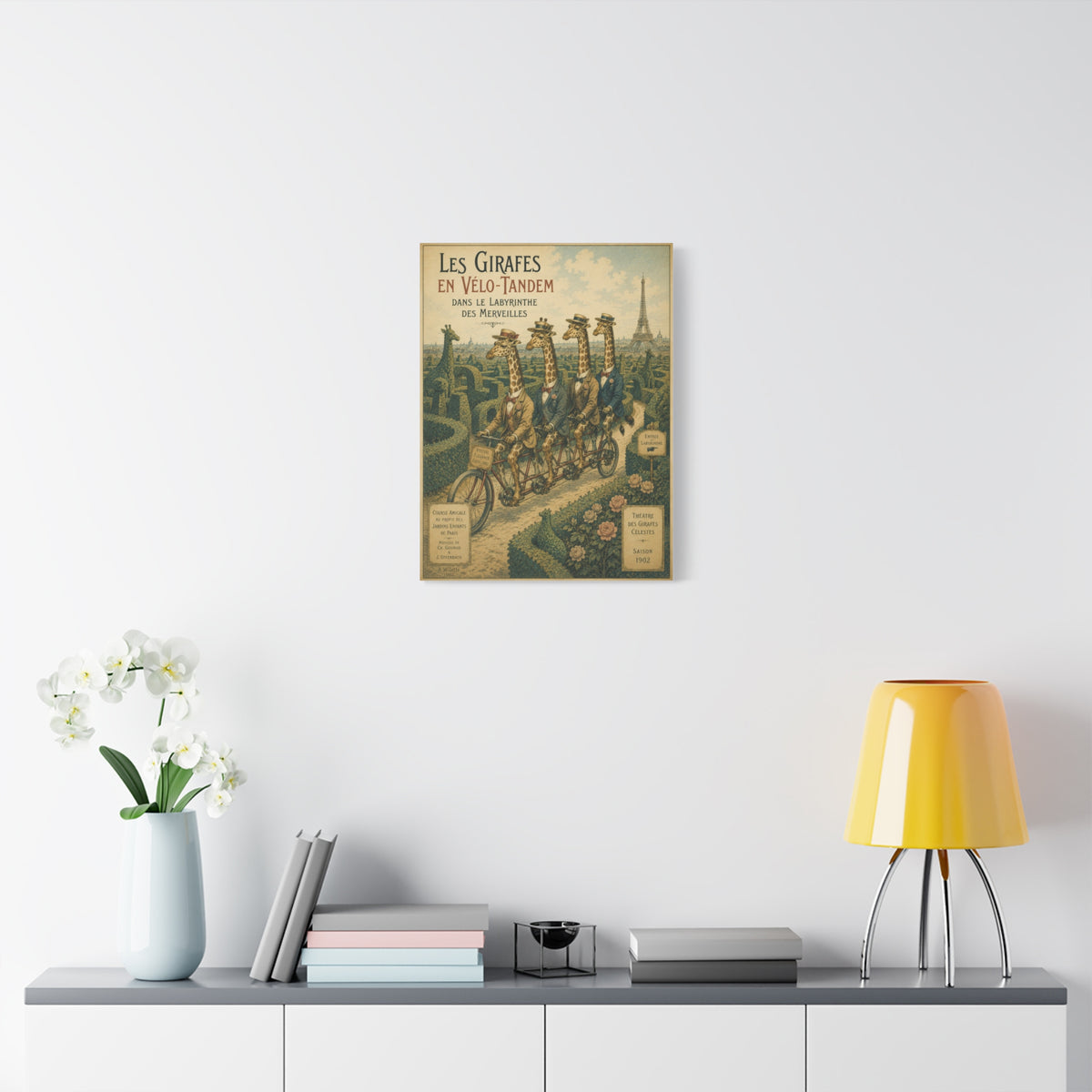 Canvass Art Print - Giraffes on Tandem Bicycles in a Maze