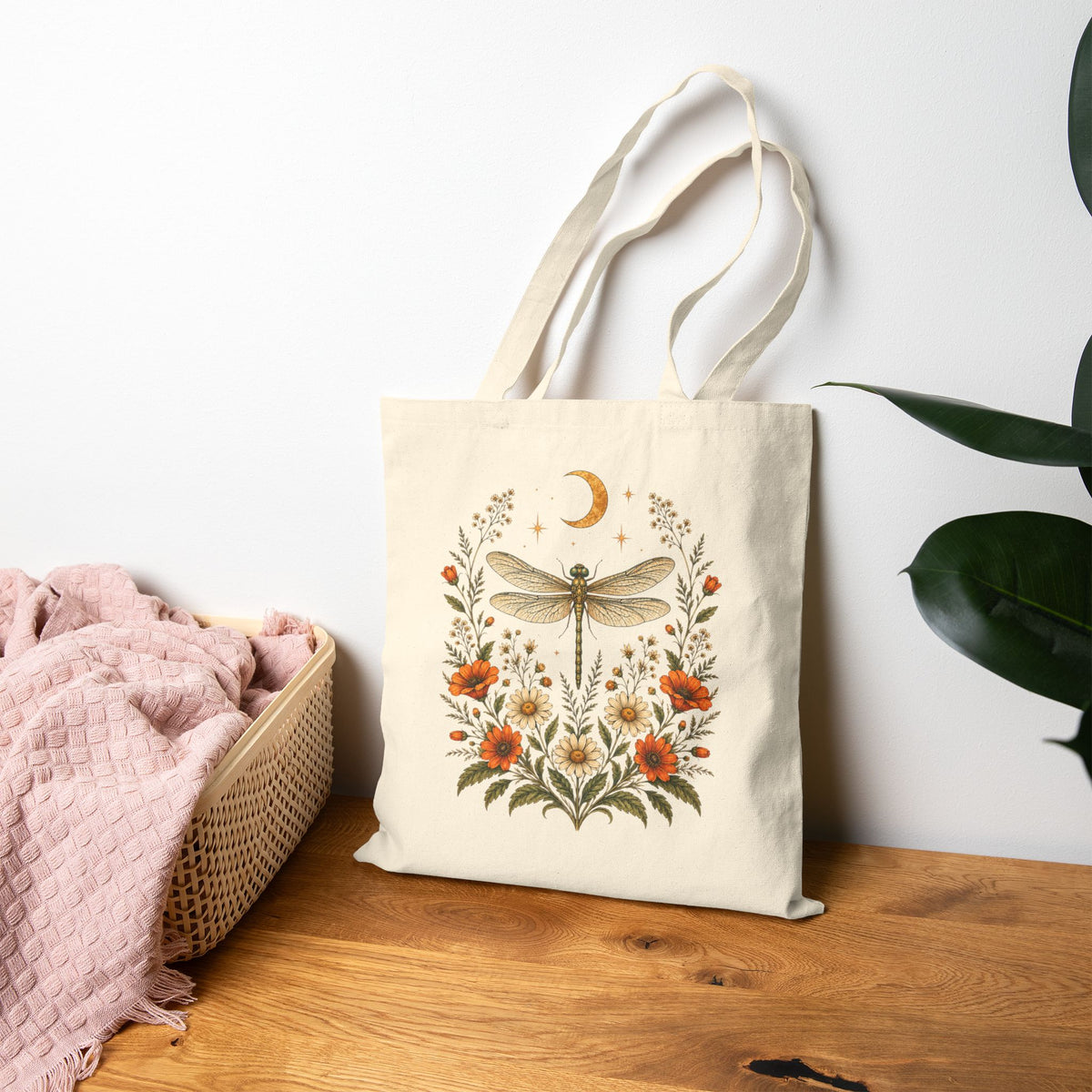 Tote,Canvass bag - Dragonfly Moon & Wildflower