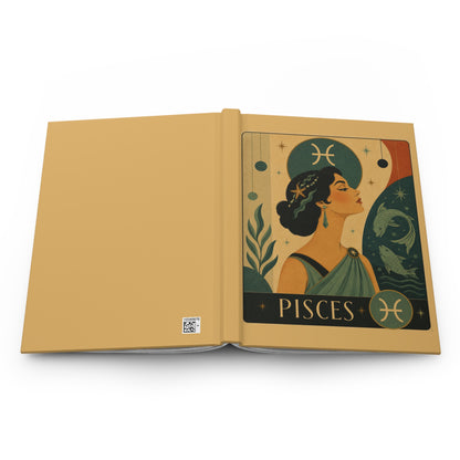 Journal Notebook, Hardcover Lined - Retro Pisces Zodiac