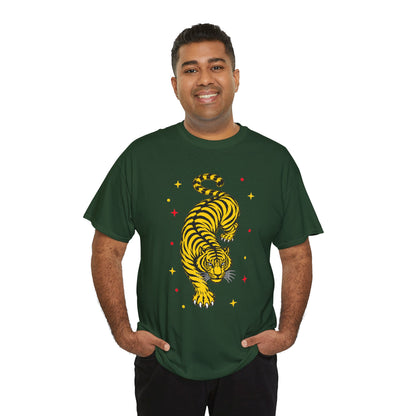 T-Shirt, Short Sleeve Boxy Crewneck - Yellow Tiger