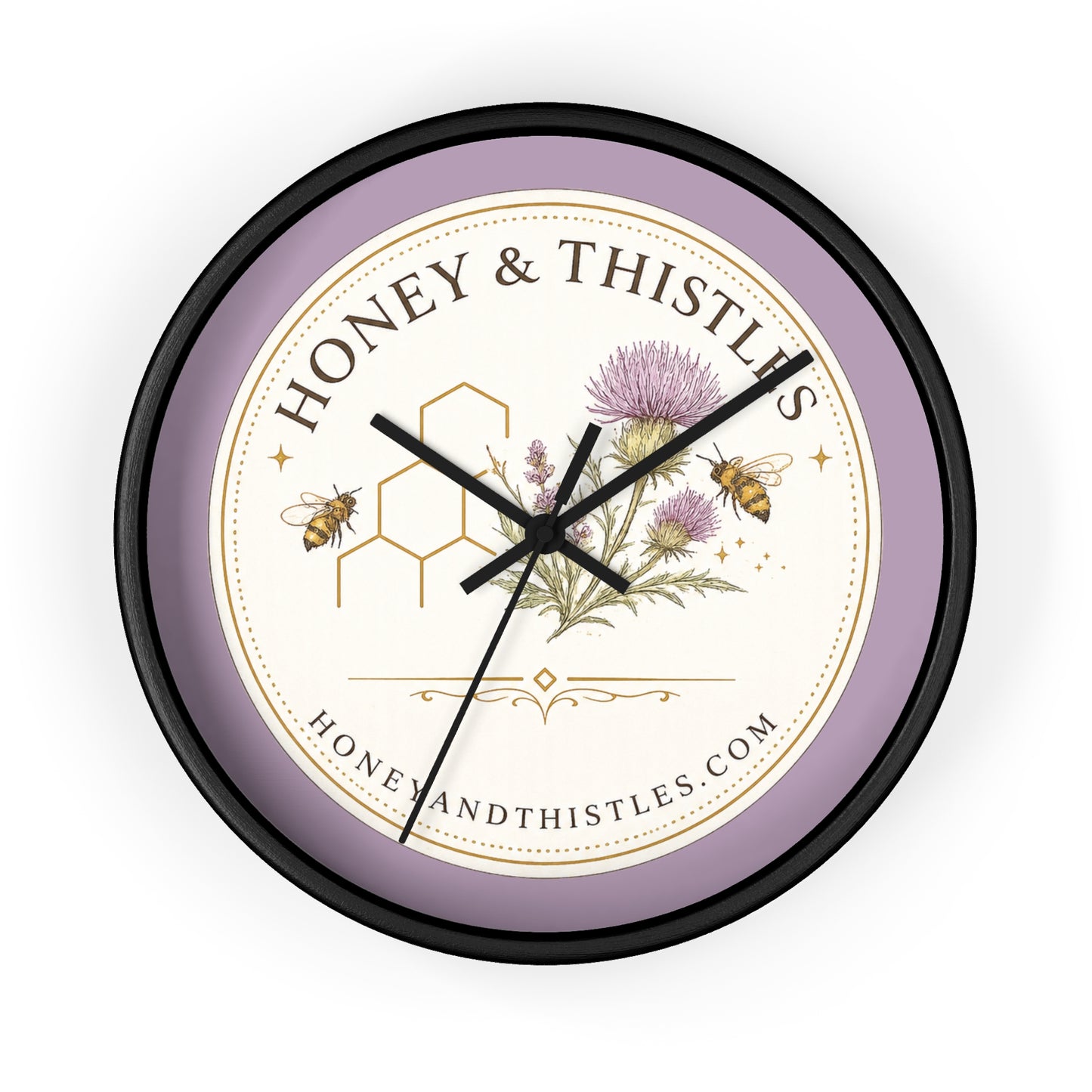 Honey & Thistles Floral Wall Clock — Bee, Thistle & Honeycomb Kitchen Clock