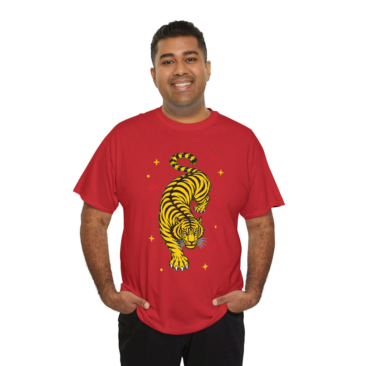 T-Shirt, Short Sleeve Boxy Crewneck - Yellow Tiger