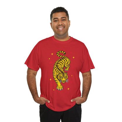 T-Shirt, Short Sleeve Boxy Crewneck - Yellow Tiger