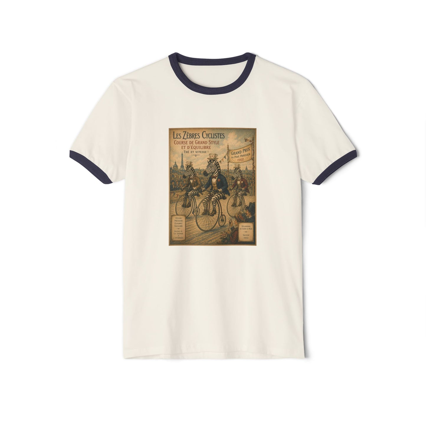 Zebras on Penny-Farthings Cotton Ringer T-Shirt