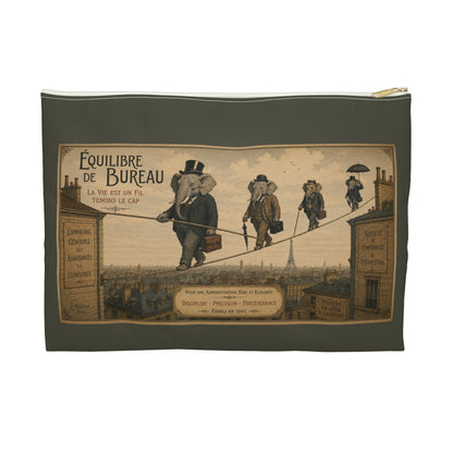 Vintage 'Équilibre de Bureau' Accessory Pouch – Retro Circus Elephant Tightrope Design