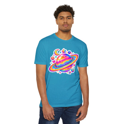 T‑Shirt, Short Sleeve Boxy Crew Neck - Rainbow Planet Cosmic Space