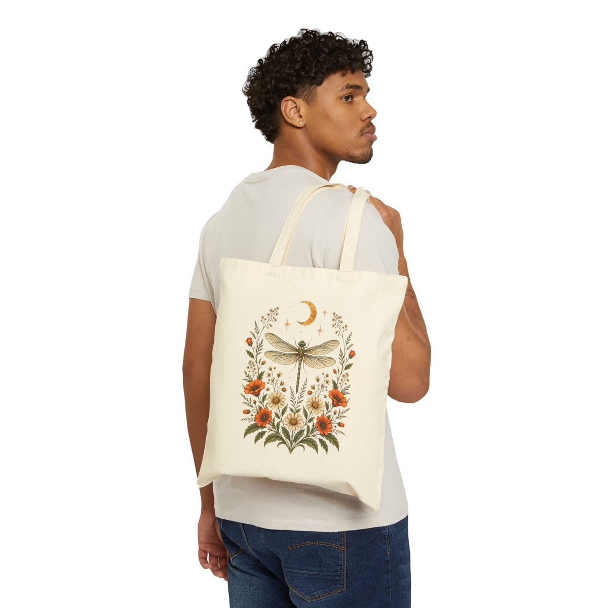 Tote,Canvass bag - Dragonfly Moon & Wildflower