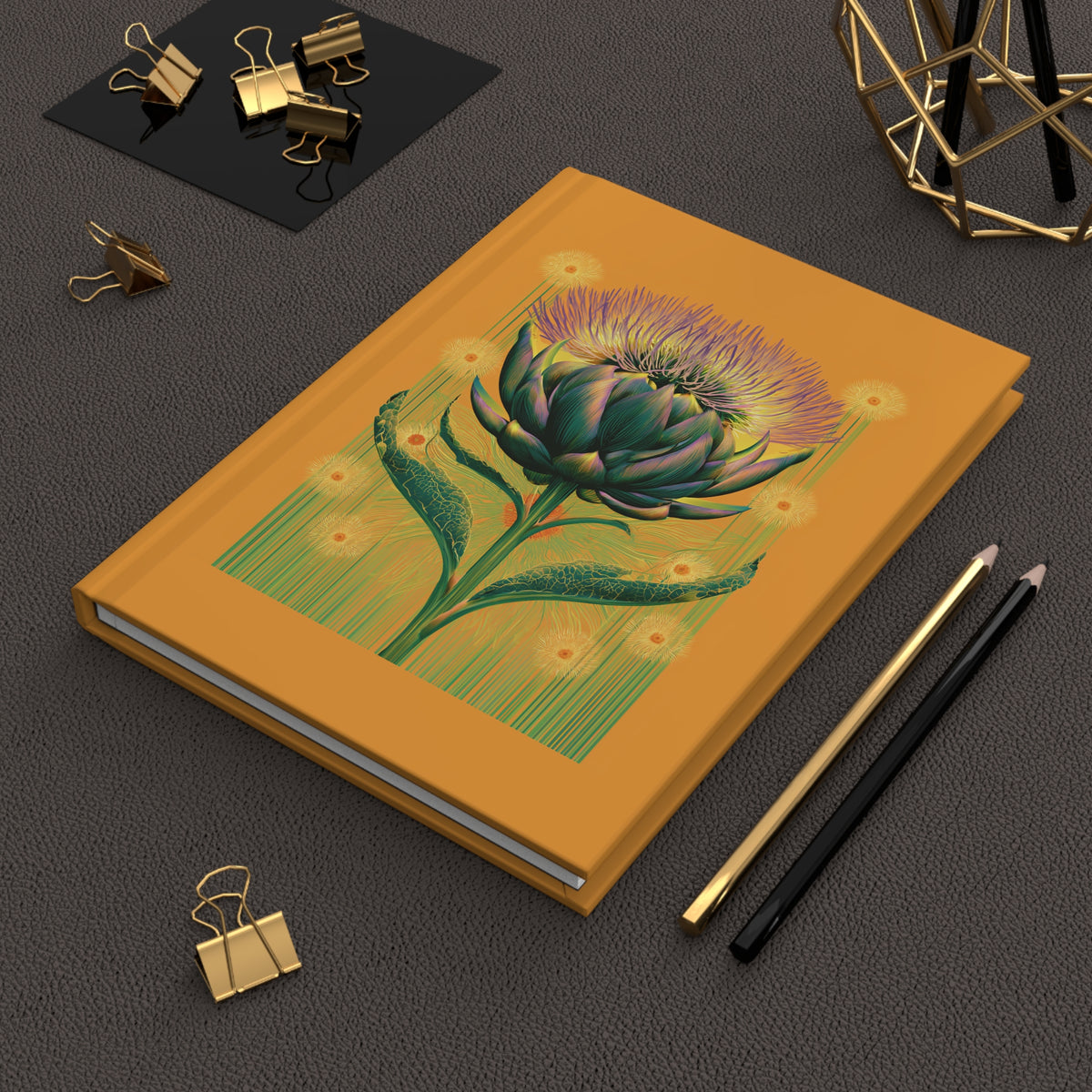 Journal Notebook, Hardcover Lined - Artichoke Blooming in Orange