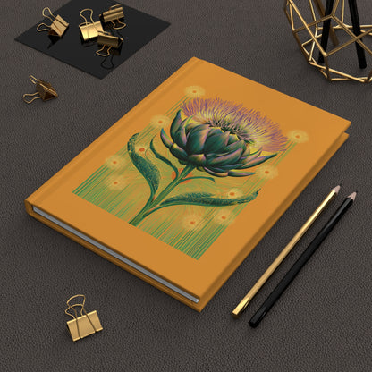 Journal Notebook, Hardcover Lined - Artichoke Blooming in Orange