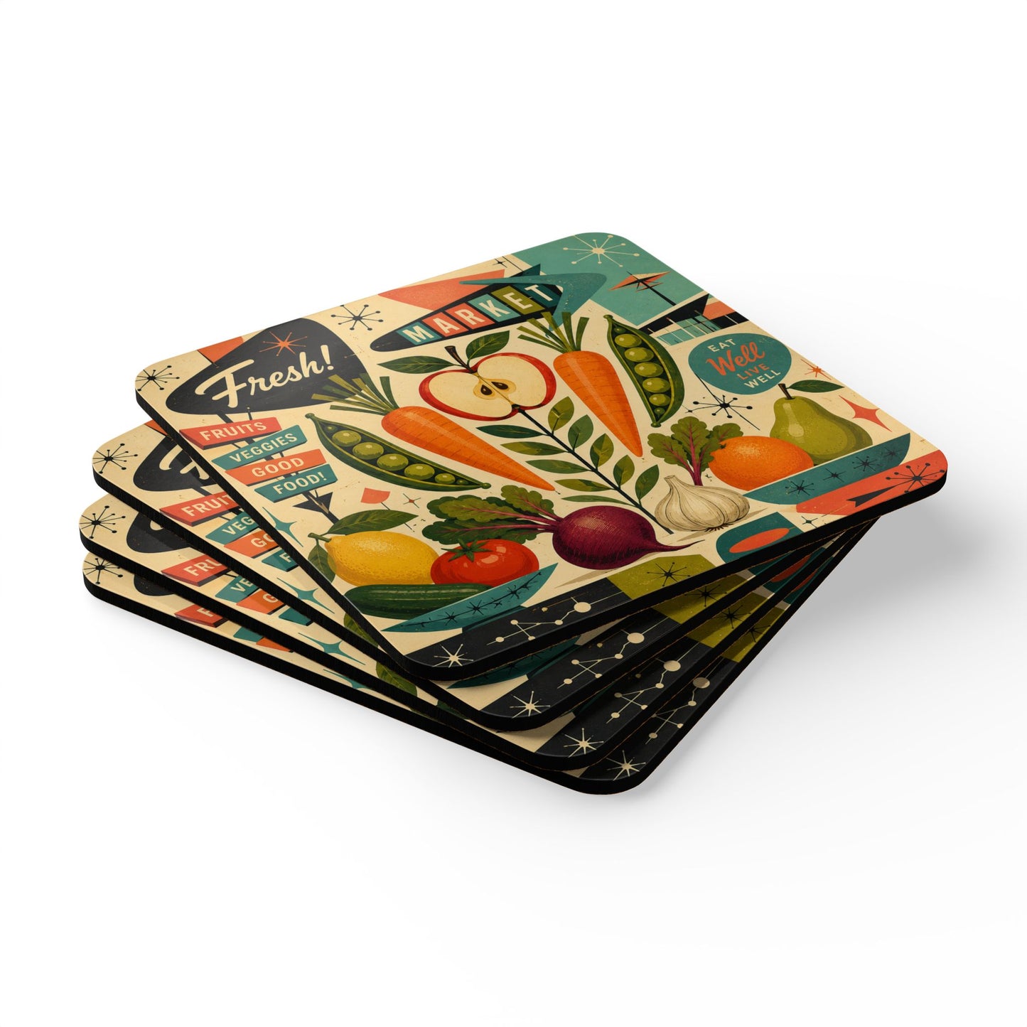 Mid-Century Modern Grocery Shopping Coasters (Set of 4)