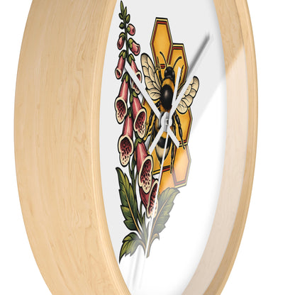 Clock, Wall Acrylic - Bee, Honeycomb & Foxglove