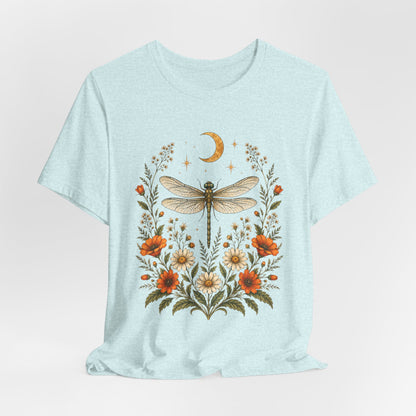 T-Shirt, Short Sleeve Boxy Crew Neck - Boho Dragonfly Moon