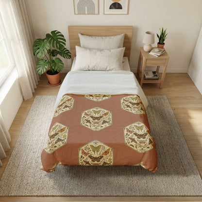 Vintage Botanical Hexagon Cotton Duvet Cover — Earth Tones Floral Pattern