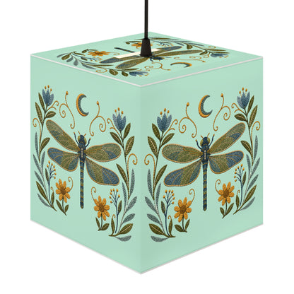 Cube Lamp, Decorative - Floral Dragonfly & Moon (light blue)