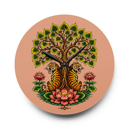 Clock, Wall Acrylic - Boho Tiger Tiger Bodhi Tree