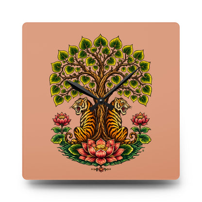 Clock, Wall Acrylic - Boho Tiger Tiger Bodhi Tree