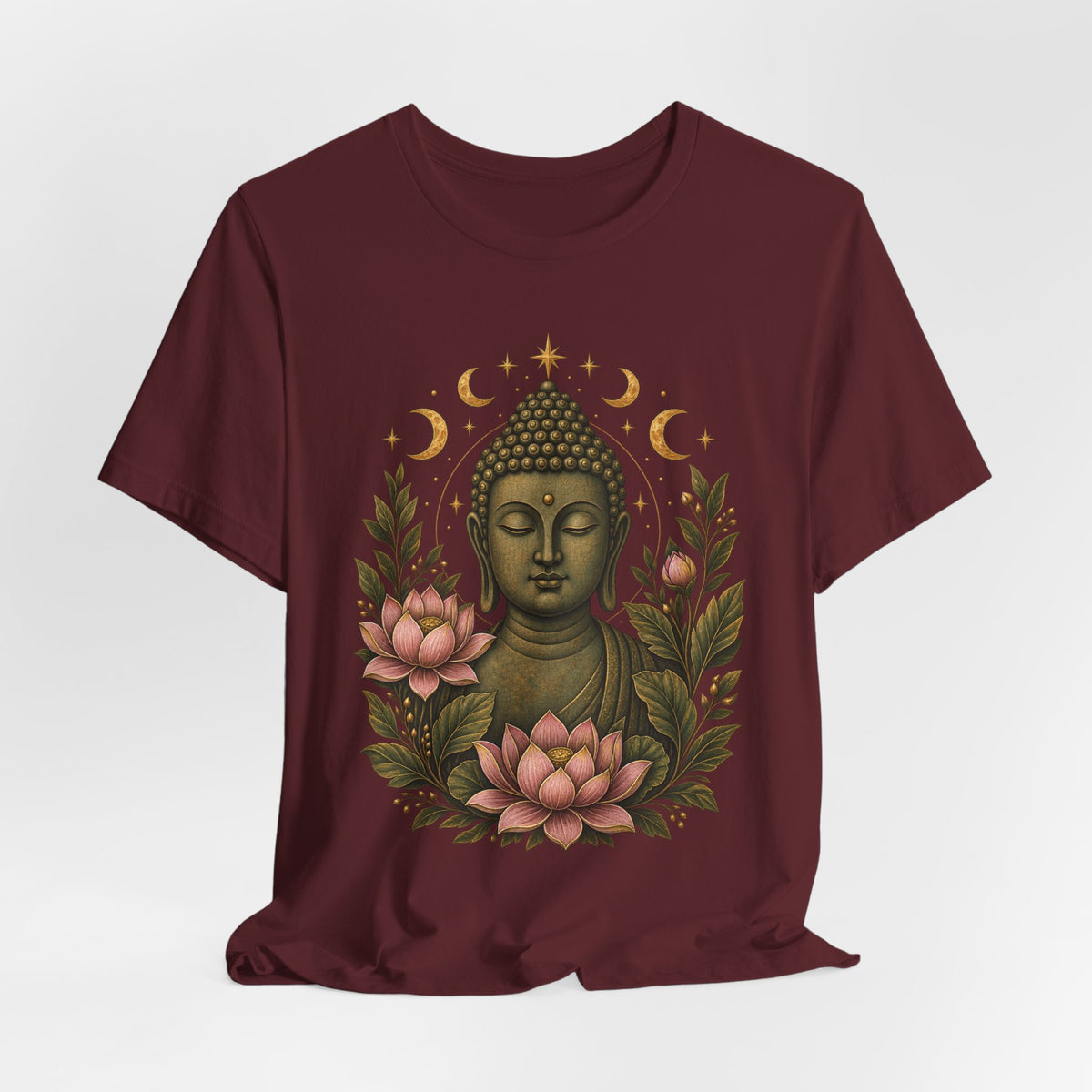 T‑Shirt, Short Sleeve Boxy Crew Neck - Buddha, Lotus & Moon Phases